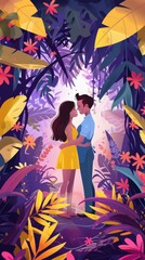 Wall Mural - A couple is hugging in a jungle setting