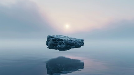 Wall Mural - A large rock is floating in the middle of a calm body of water