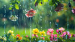 Blooming Flowers Under Spring Rain Showers