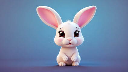 Poster - graphics of a small cute white rabbit