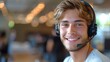 Cheerful Call Center Rep: Smiling, Handsome, and Friendly Young Male Operator