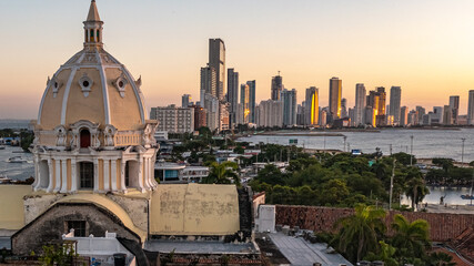 Wall Mural - Cartagena, Colombia sunset from drone. Most famous spots