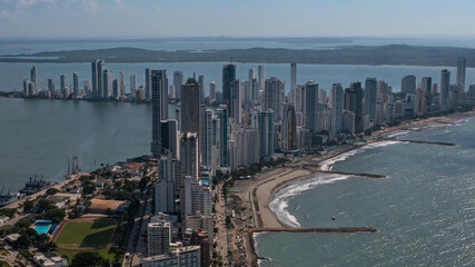 Wall Mural - Drone image of Bocagrande in Cartagena, Colombia from above