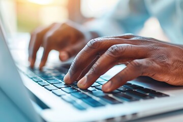 Poster - Close-up of hands typing on a laptop's keyboard.