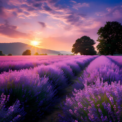 Poster - A field of blooming lavender in the countryside.