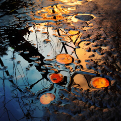 Sticker - Abstract reflections in a puddle after rain. 