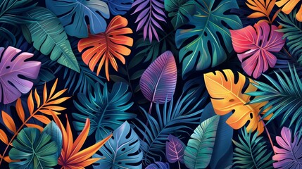 Wall Mural - Geometric jungle leaves pattern, abstract and lush