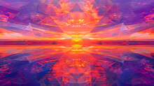 Abstract Geometric Shapes In A Kaleidoscope Of Sunset Oranges And Purples.