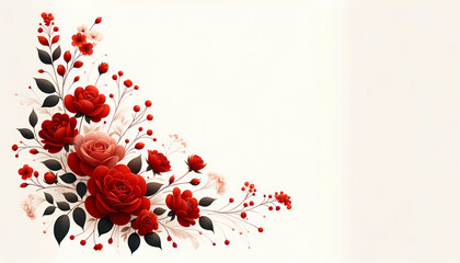 Wall Mural - A red floral arrangement in the far right corner against a pure white background