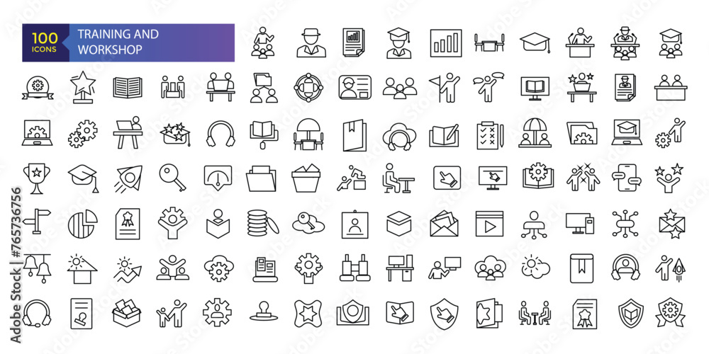 Training and workshop line icons collection. UI icon set in flat design ...