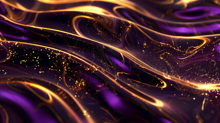 Fototapete - Liquid abstract marbling in royal purple and gold. ,