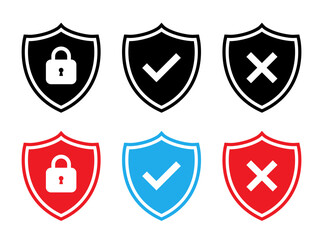 Poster - Shield with padlock, checkmark, and cross mark icon in flat style