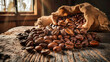 Best-selling specialty coffee beans on rustic wood background. Generative AI - 1