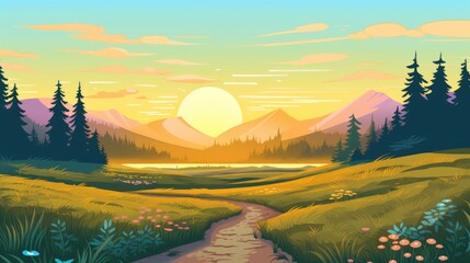Wall Mural - beautiful view of sunset over lake wallpaper. a landscape of sunset over lake. landscape with a lake