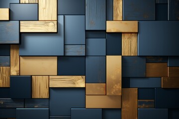 Wall Mural - Futuristic geometric 3d backdrop with a blend of blue, gold, and white colors for high tech concept.