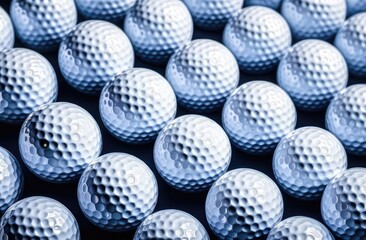 Golf balls arranged in rows on sports background,pattern of golf balls,balls lying in a row