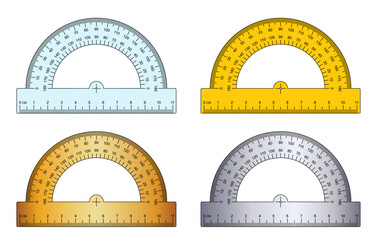 Wall Mural - 180 degree protractor, ruler or set square. protractor icon. Grids for a ruler in millimeter, centimeter. 0, 45, 90 or 180 degrees. Rulers mm, cm scale. Scale bars for rulers. School tools sign.