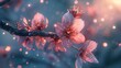 A dreamlike scene of cherry blossoms radiating with a magical light, surrounded by a dance of ethereal sparkles and serene hues.