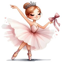 Pink pretty ballerina; watercolor hand draw illustration