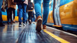 Urban Transit: People Walking by Train