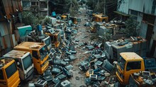 A Street Cluttered With Discarded Electronics Paints A Grim Picture Of E-waste Pollution In An Urban Environment, Highlighting The Need For Responsible Recycling.