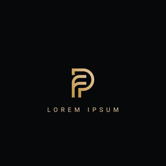 Minimal creative initial based FP logo and PF logo. Letter FP PF creative elegant monogram white color on black background