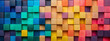 © Creative Art7 - Abstract colorful geometric rainbow colors colored 3d wooden square cubes texture wall background