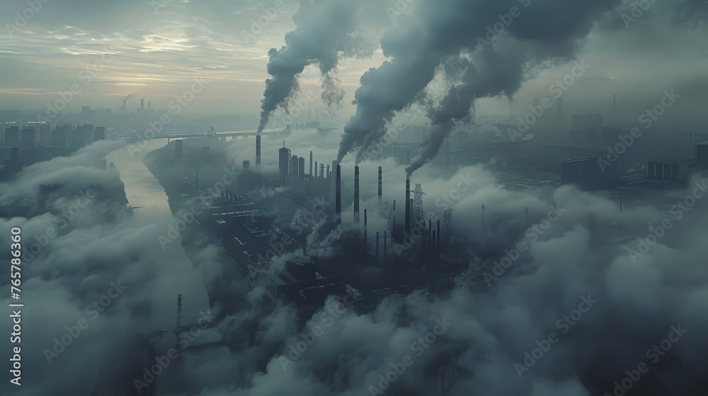 Toxic Damage polluted air filled with toxic smoke, symbolizing the environmental ...
