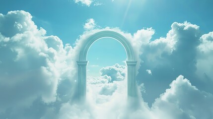 Poster - Magnificent A white stairway with a sky background and clouds