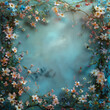 Delicate colorful wildflowers as frame border, isolated with copyspace, light blue background