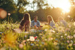 Joyful Picnic with Friends: Outdoor Leisure in Sun-Drenched Meadow