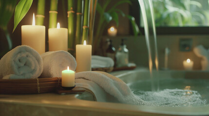 Spa Ambiance with Candles and Bath Towels