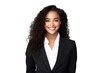 © somsuda - Portrait of beautiful African American Business woman wearing suit and shirt posing with smart and confidence isolated on transparent png background.