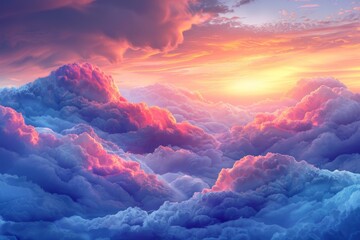 Wall Mural - Orange blue cloud background. Summer in the clouds.