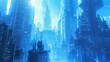 The hope of a blue sci-fi cityscape is realized as clean air technology breathes life into new businesses success, celebrated by entrepreneurs in a healthier environment.