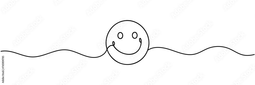 One continuous line art smiling face isolated vector illustration on ...