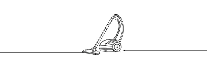 One continuous line drawing of electric vacuum cleaner home appliance. vector illustration