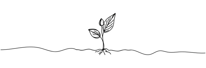Wall Mural - single continuous line art sprout growth isolated on white background. vector illustration.