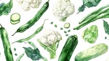 Fototapeta  - A watercolor ensemble of green beans, cauliflower, and zucchini, beautifully laid out on white