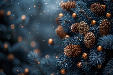 Canvas Print - A dark blue background with a Christmas tree in the background.