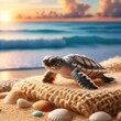 Baby Sea Turtle on Sandy Beach at Sunset