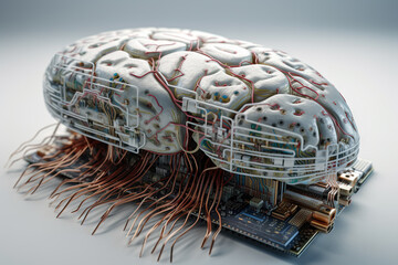 Poster - Artificial intelligence science concept with technological AI brain on the circuit board.