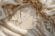 © Larisa - Elegant invitation card 5x7 mockup with floral shadows on satin fabric.