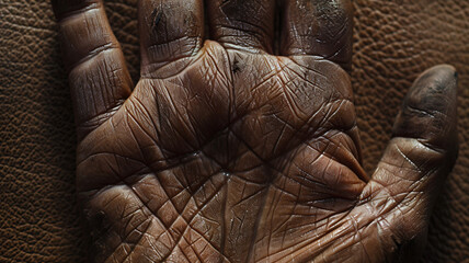 closeup of rough dirty worker's palm skin texture