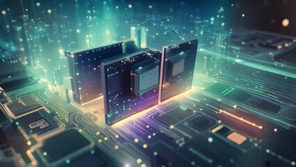 Poster - Abstract technology background with circuit board. 3d rendering toned image double exposure, Digital data transfer and processing over the Internet. Futuristic technology style, AI Generated