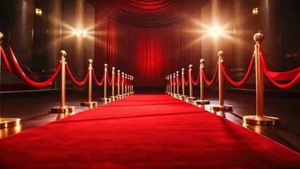 Wall Mural - Red carpet with red carpet and red curtains. 3d rendering, empty Red carpet, AI Generated