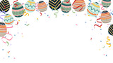 Fototapeta Pokój dzieciecy - Retro colorful Easter painted eggs, ribbon and confetti banner. greeting card, header for website