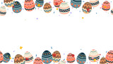 Fototapeta Pokój dzieciecy - Easter decoration frame background elements invitation card design. coloful eggs and confetti