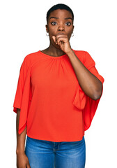 Wall Mural - Young african american woman wearing casual clothes feeling unwell and coughing as symptom for cold or bronchitis. health care concept.