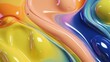 The close up of a glossy liquid surface abstract in green, blush pink, buttercup yellow, and navy blue colors with a soft focus. 3D illustration of exuberant. generative AI